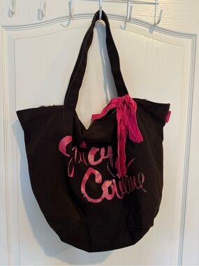 Juicy Couture black fabric tote bag pink graphic logo side bow y2k vintage 2000s